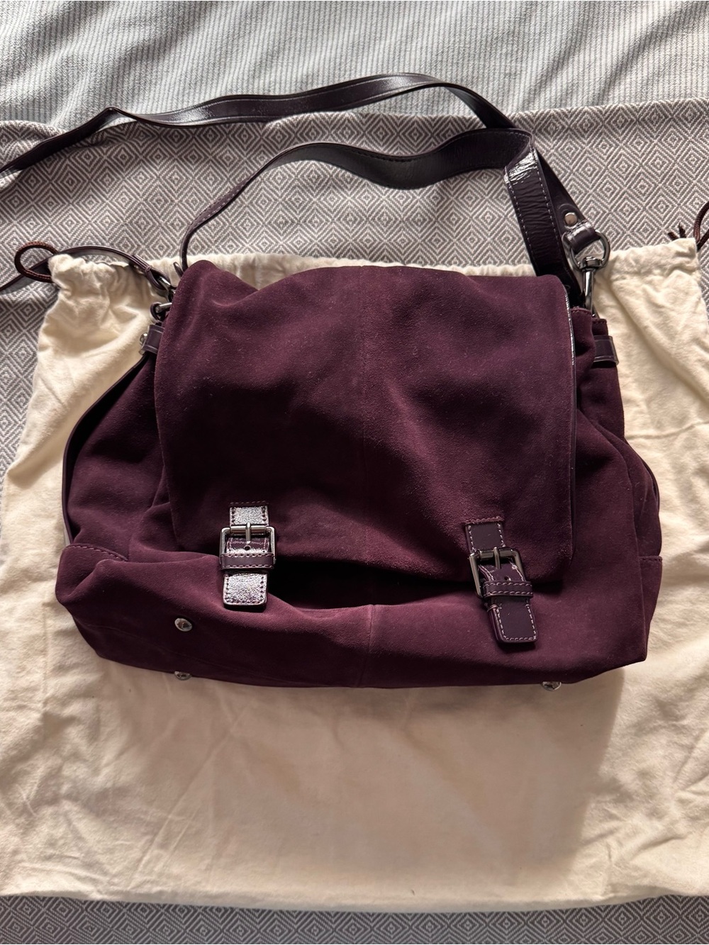 Cope Haan - Purple/Burgundy Suede Messenger Bag